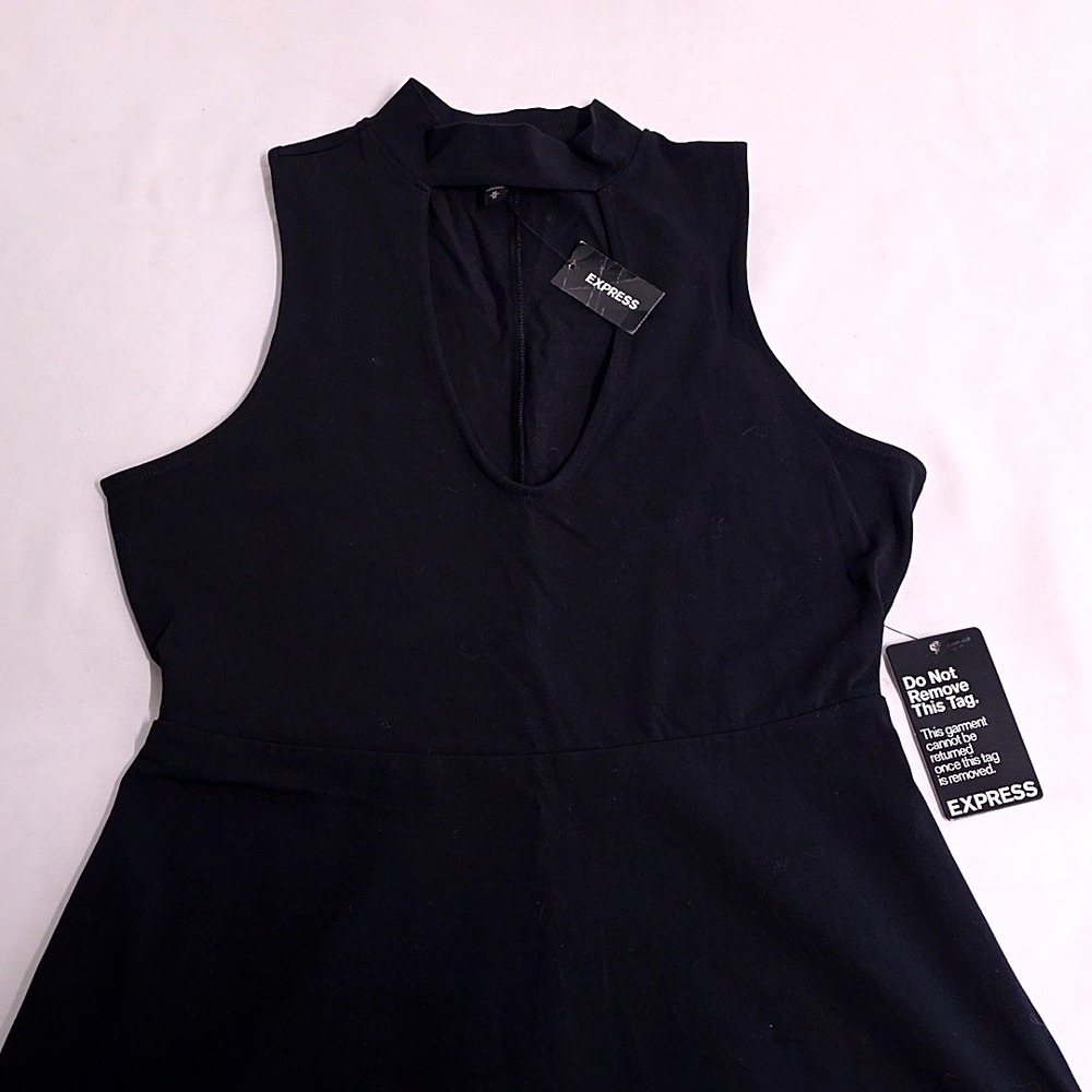 Express Fit & Flare Dress Women M Black Mock Neck Cutout Sleeveless Skater Mini